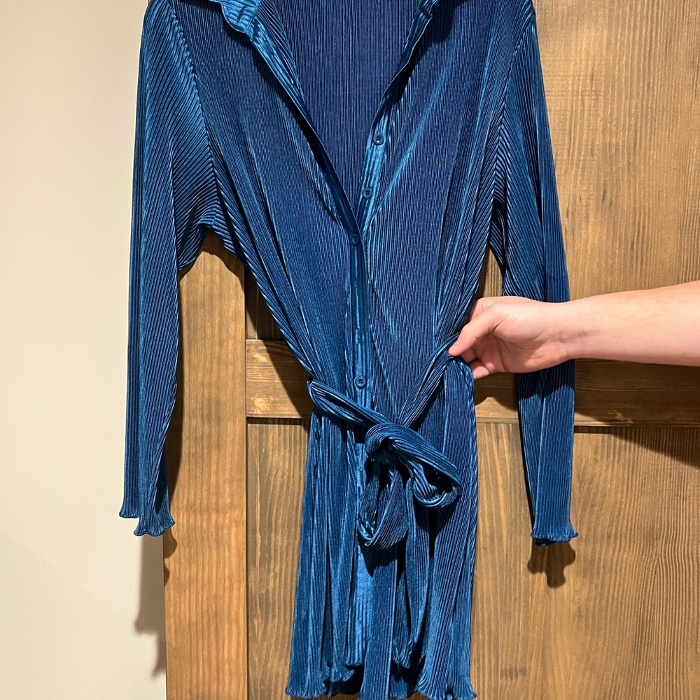 Blue Ribbed Mini Dress - Picture 6 of 6